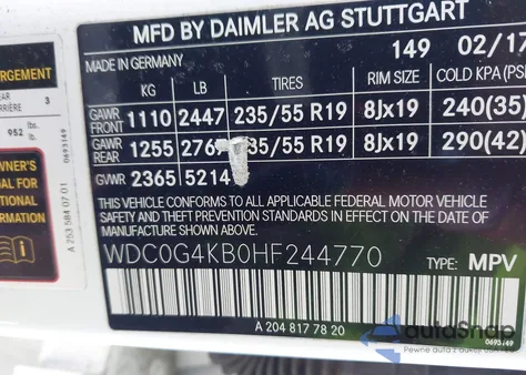 2017 Mercedes-Benz Glc 300 4Matic from USA, damaged, VIN WDC0G4KB0HF244770